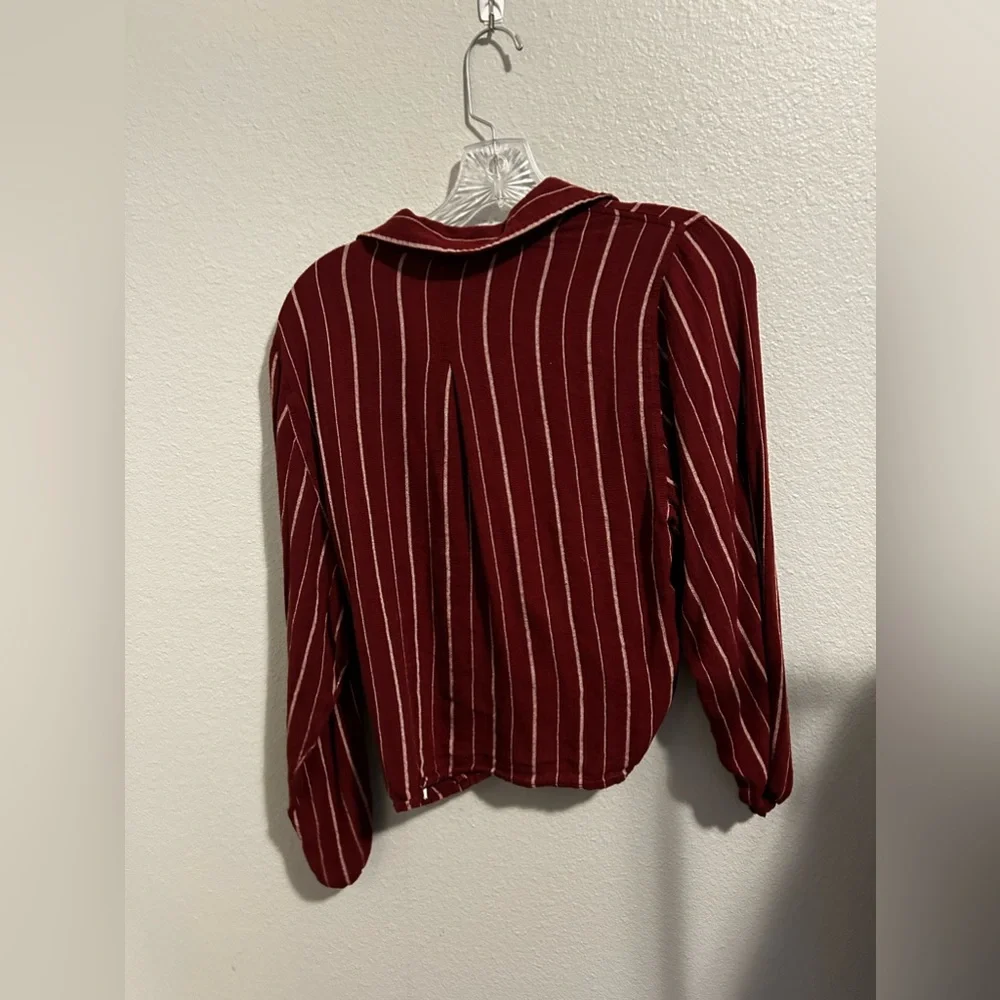 American Eagle Red Striped Tie Front Blouse - Picture 5 of 5